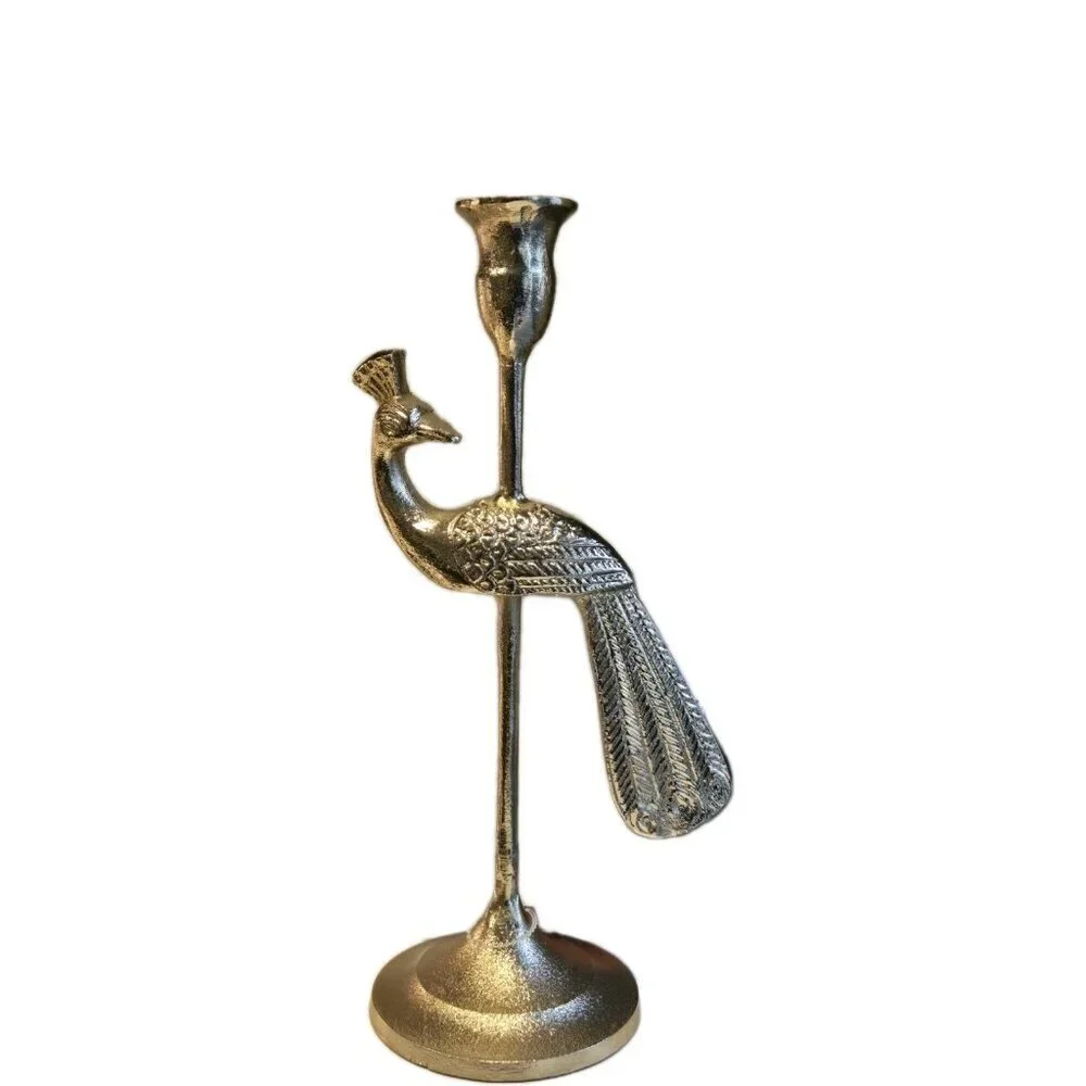 New Gold Retro MCM Boho Jungle Metal Peacock Candle Holder Candle Stand Decor
